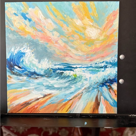 Vibrant Ocean Wave Abstract Acrylic Original Canvas Painting Art